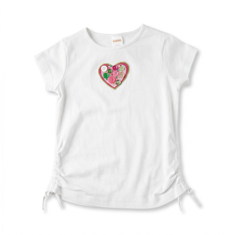 Vintage Gymboree Top Girls Size 5 White T Shirt Sweetheart Line Heart Y2K NWT